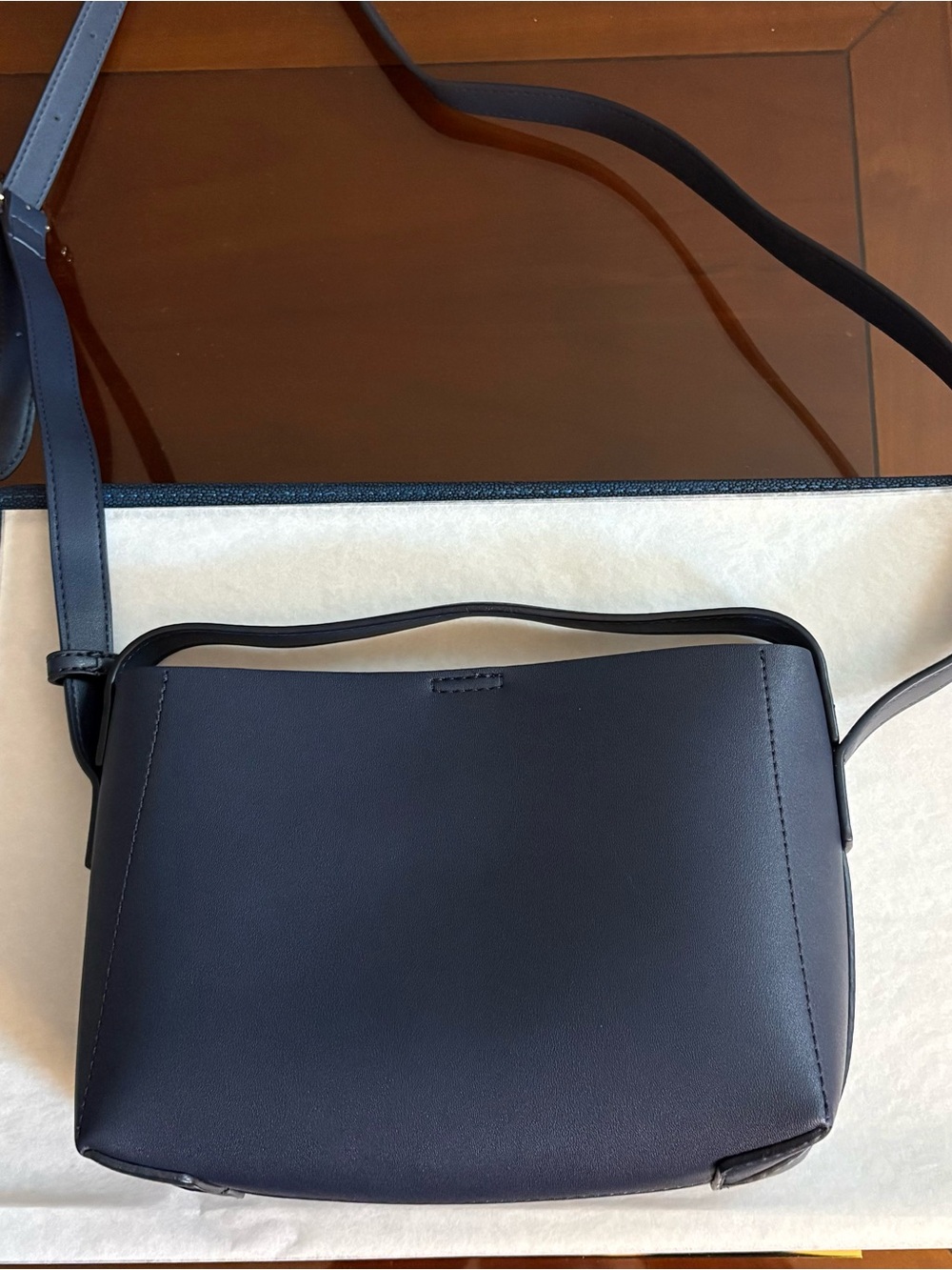 Mark and Graham Navy fao leather Crossbody Bag